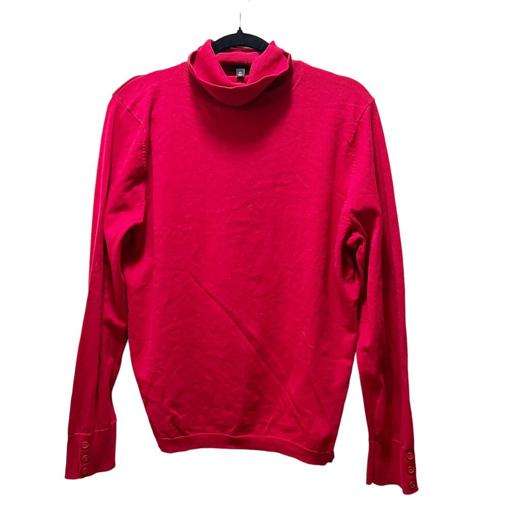 Talbots Sweater Red Knit Cotton Stretch Turtle Neck Long Sleeve Pullover Sz XL